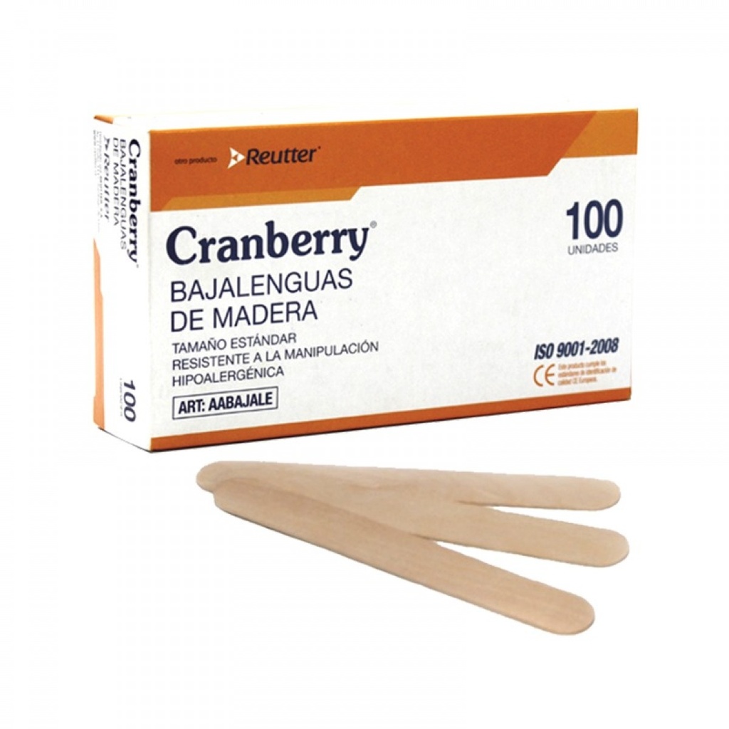 Cranberry Bajalenguas de Madera No Estéril | Caja 100 Unidades