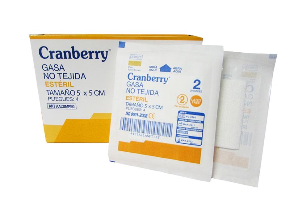Cranberry Gasa No Tejida Estéril 5 x 5 cm | Caja 50 sobres x 2 unidades