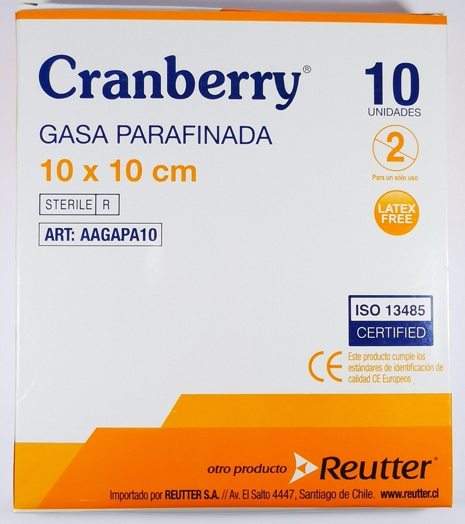 CRANBERRY GASA PARAFINADA ESTERIL 10X10 CAJA 10 UN