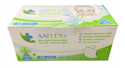 AAFLEX Mascarilla 3 Pliegues Certificada | Caja 50 unidades