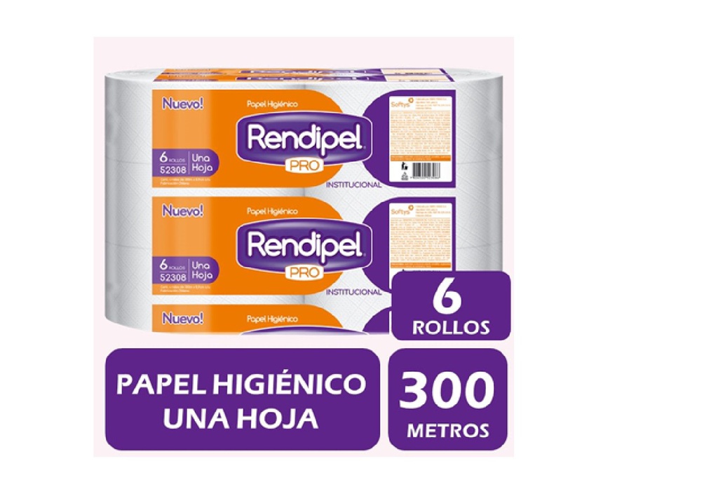 Papel Higiénico Rendipel Pro 300 mts | Pack 6 Rollos