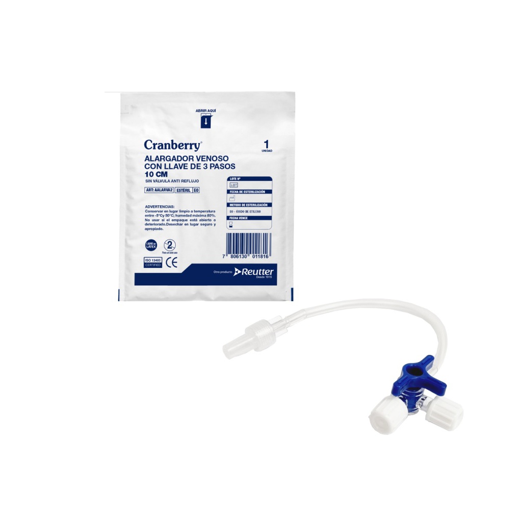 Cranberry Alargador Venoso 10 cm con Llave de 3 Pasos Unidad