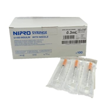 NIPRO JERINGA 0,3CC INSULINA 31G x 5/16¨ DE U100 CAJA 100UN