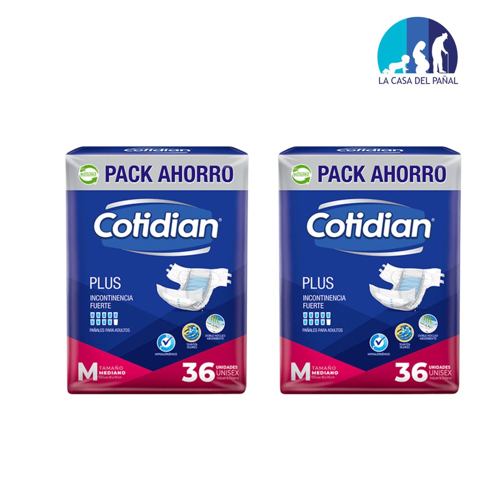 Manga de Cotidian Plus Pañales M  I 72 Unidades