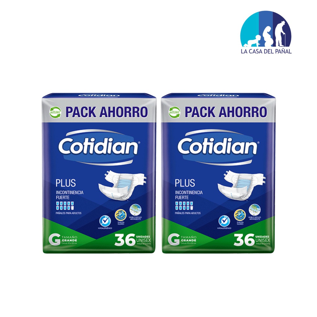 Manga de Cotidian Plus Pañales G  I 72 Unidades