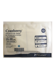 Cranberry Apósito de Gasa Estéril No Tejida + Algodón 10x20 cm | Unidad