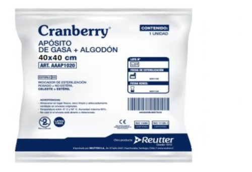 Cranberry Apósito de Gasa Estéril Tejida + Algodón 40x40 cm | Unidad